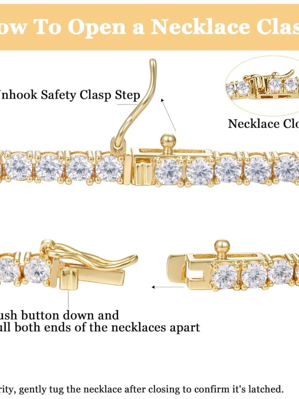 4.0mm CZ Tennis Necklace, 18K White/Yellow Gold Plated 4.0mm Round Cubic Zirconi - Picture 2 of 8